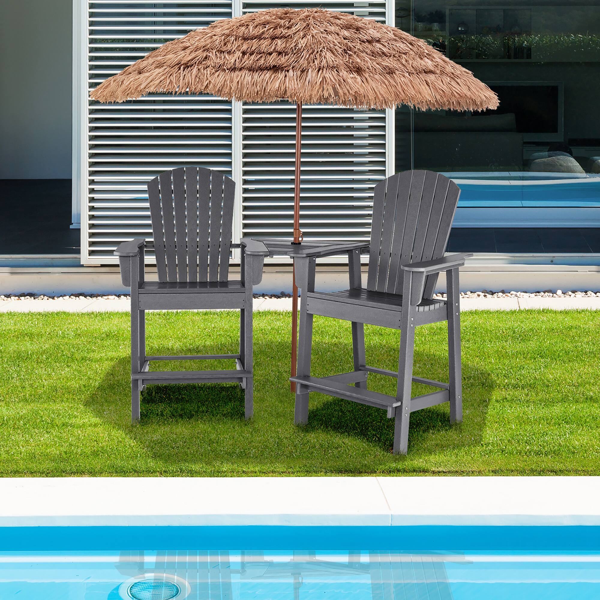 Alt View 2. Costway - Costway 2pcs HDPE Tall Adirondack Chair Barstools Connecting Tray Patio Footrest - Gray.