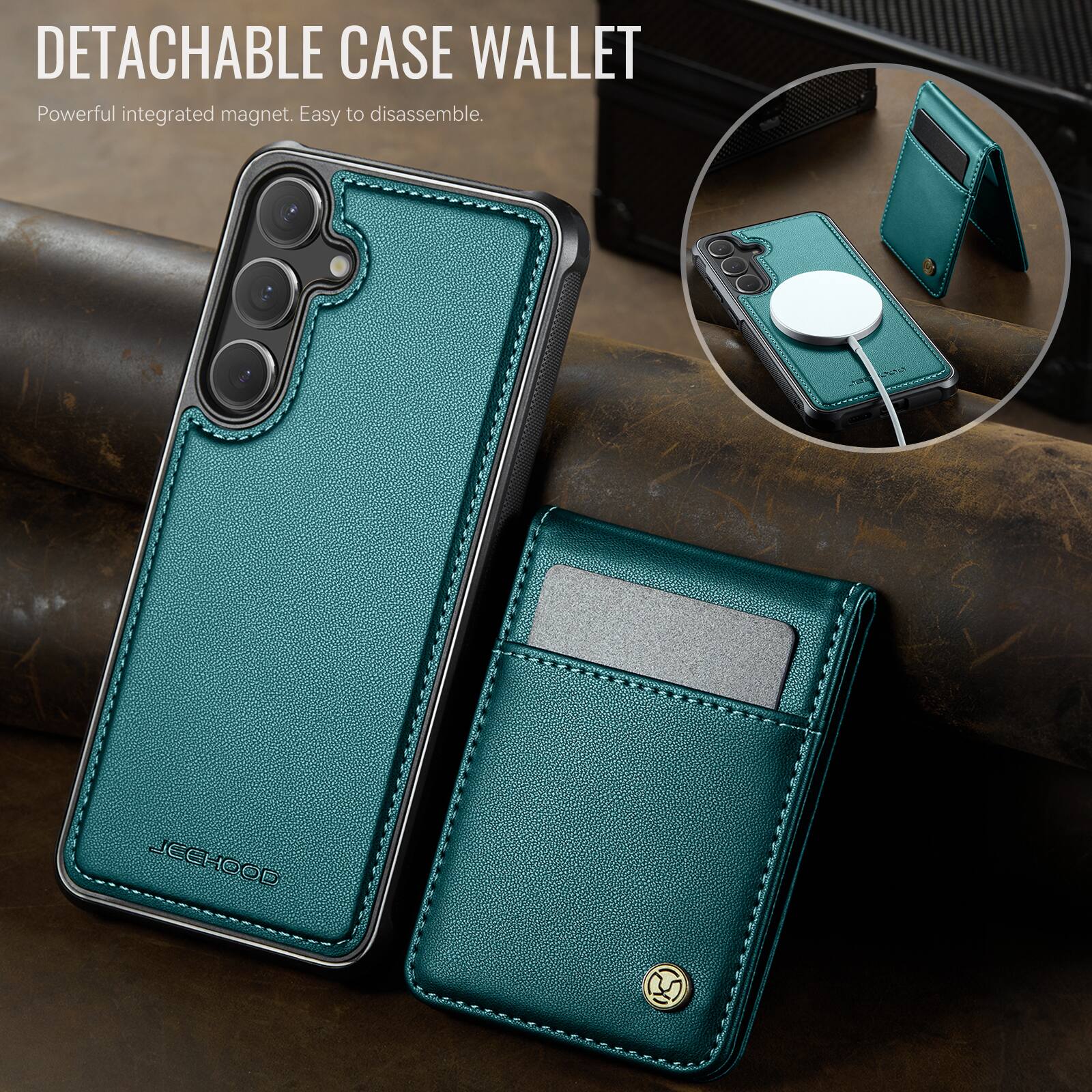 DETACHABLE CASE WALLET  
Powerful integrated magnet. Easy to disassemble.  
JEEHOOD