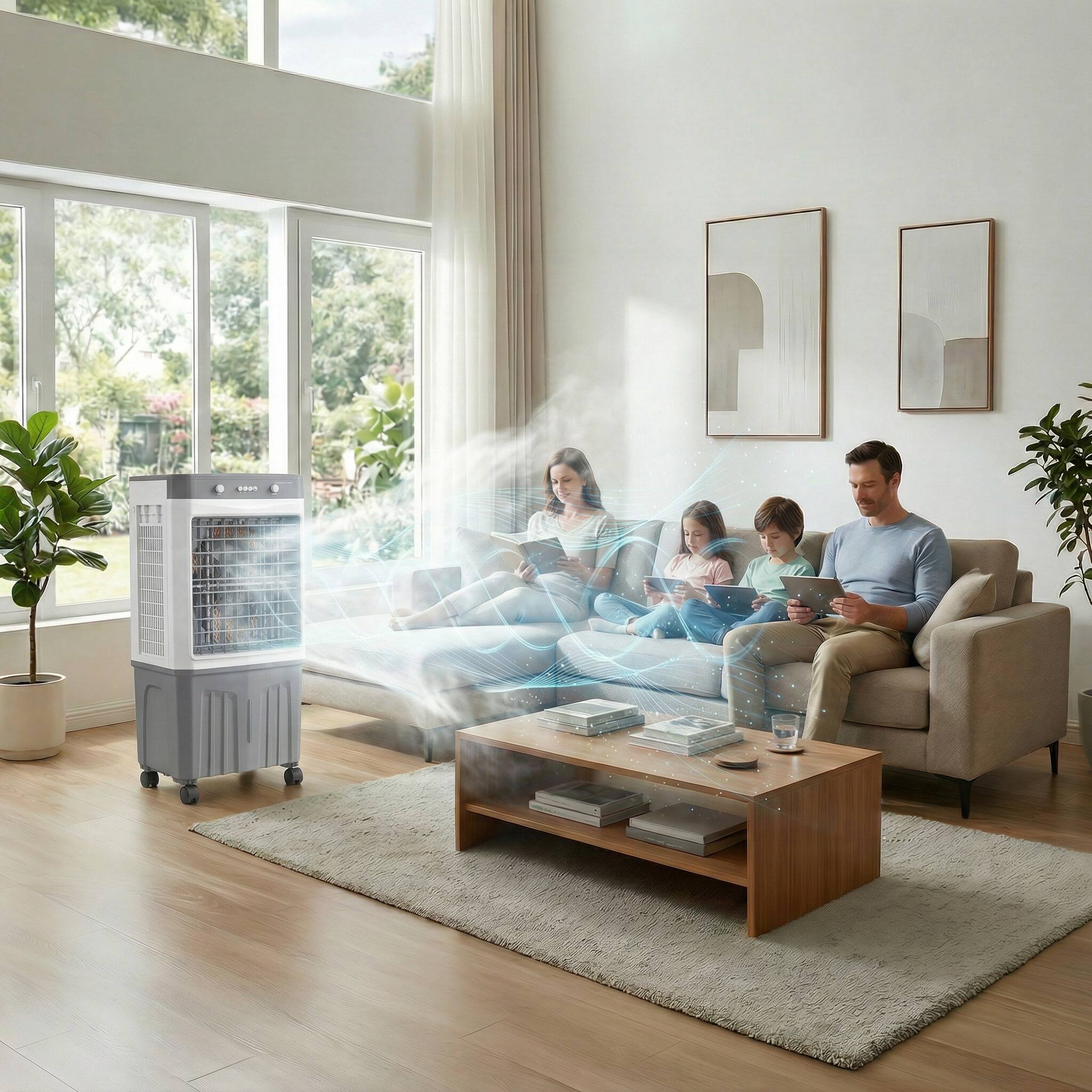 Alt View 9. FUFU & GAGA - 7 Gal Evaporative Air Cooler with 4 Ice Packs – Indoor Outdoor Portable Cooling Fan with 3 Speeds, Mechanical Control - White & Gray.