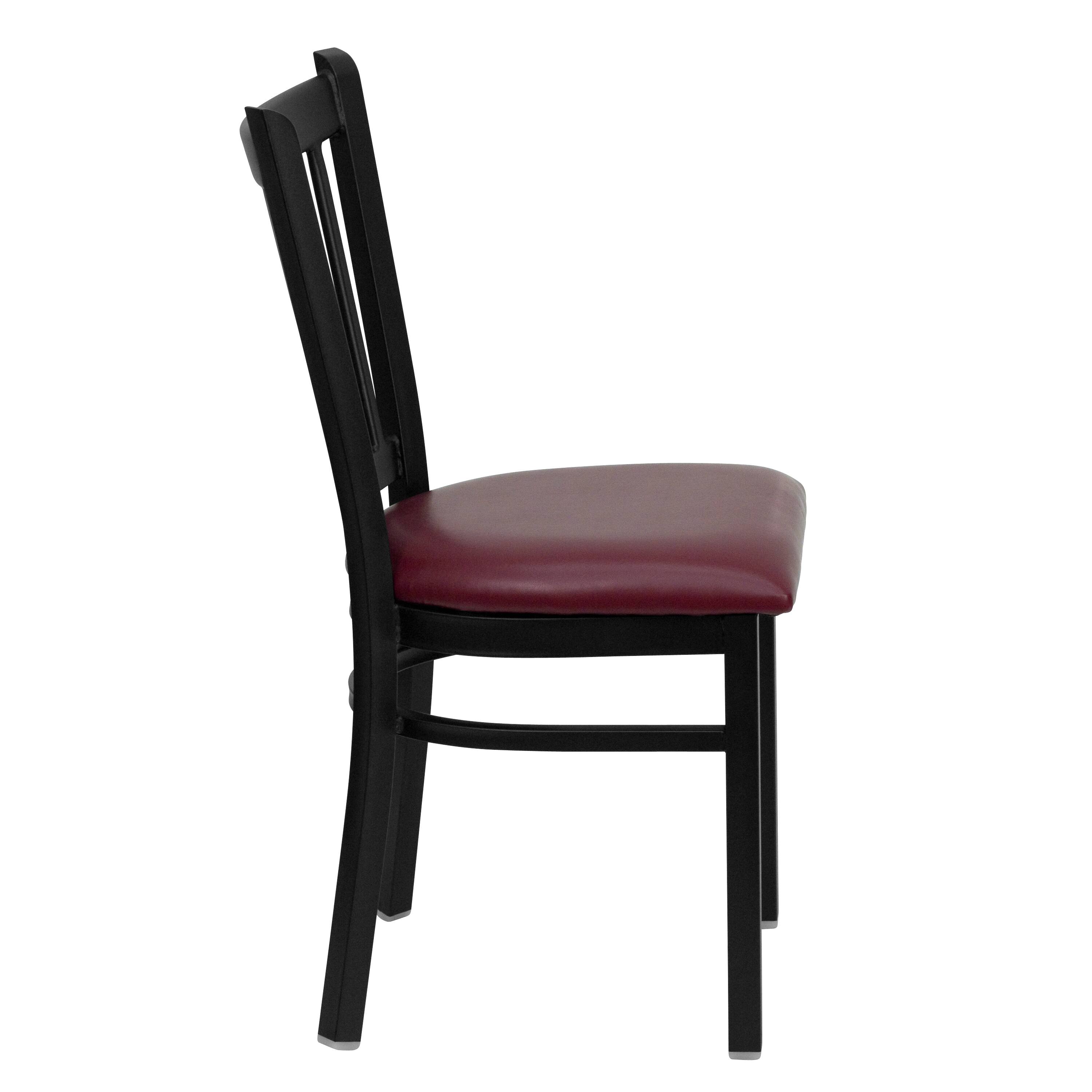 Alt View 5. Emma + Oliver - 2 Pack Vertical Back Metal Restaurant Chair - Burgundy Vinyl Seat/Black Metal Frame.