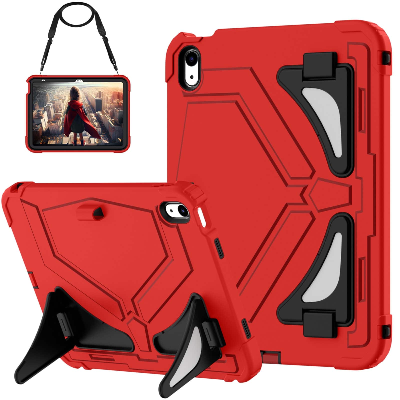 "UUCOVER - Kids Case for iPad (A16) 11-inch 2025 / iPad 10th Gen 10.9"" 2022 Shockproof TPU+PC Stand Cover with Shoulder Strap - Red/Black" price history on PriceWatchPro