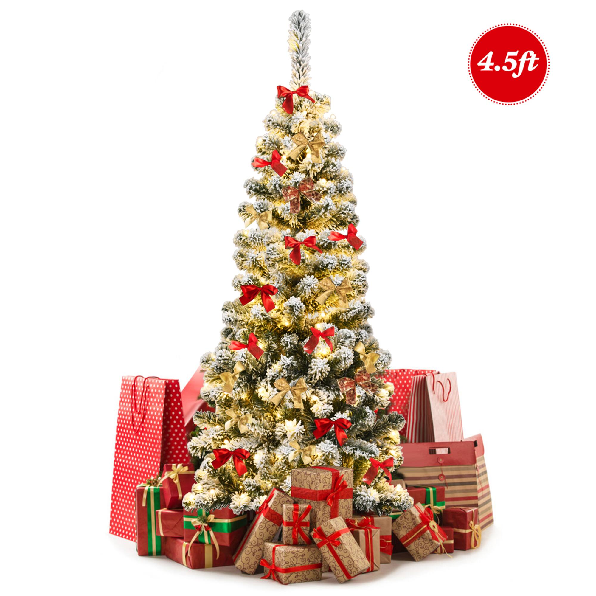 Alt View 3. Gymax - Gymax 4.5ft Pre-lit Pencil Snow Flocked Pencil Christmas Tree Holiday Decoration - Green + White.