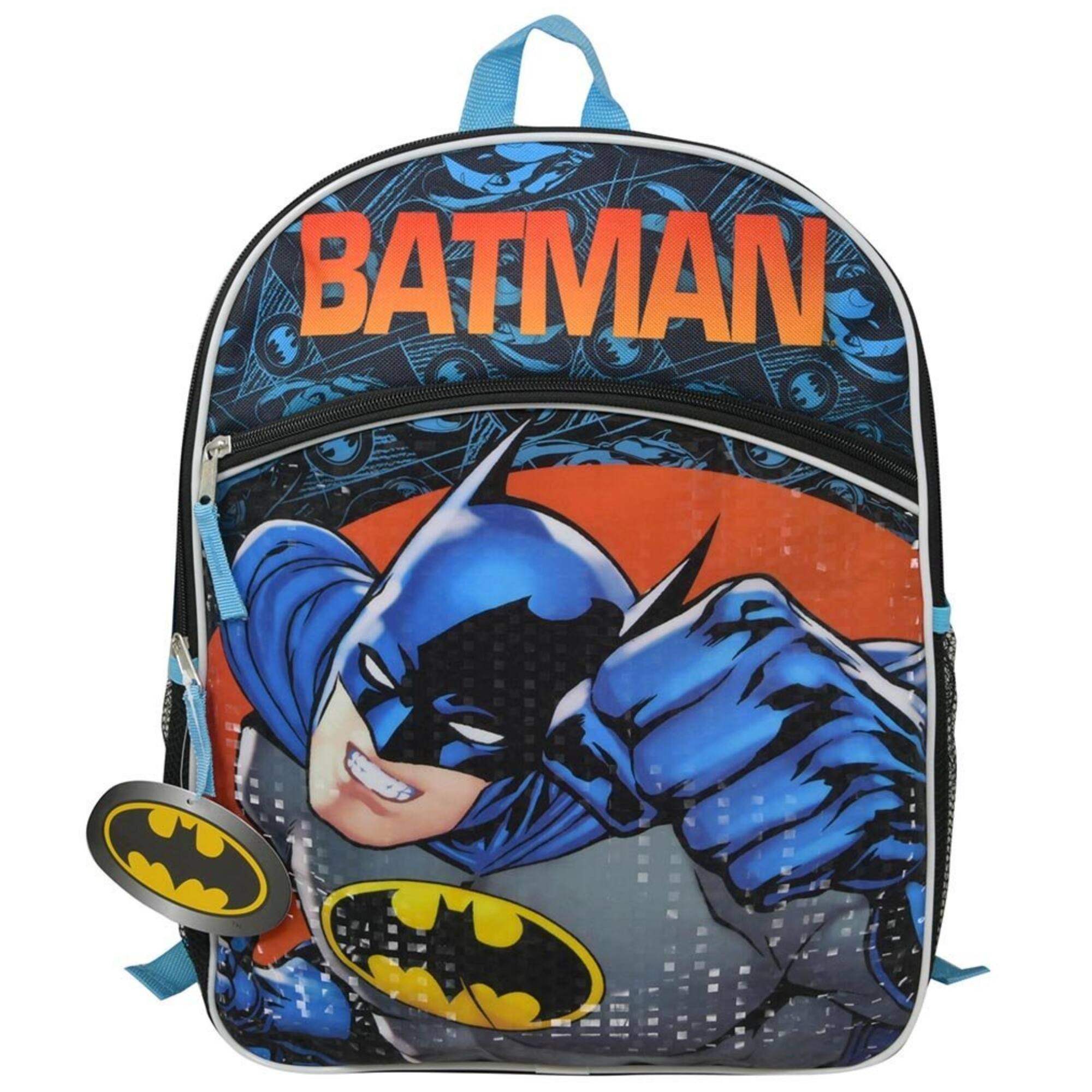 Front. UPD - DC Comics Batman 16" Backpack with Side Mesh Pockets and front pocket - Multicolored.
