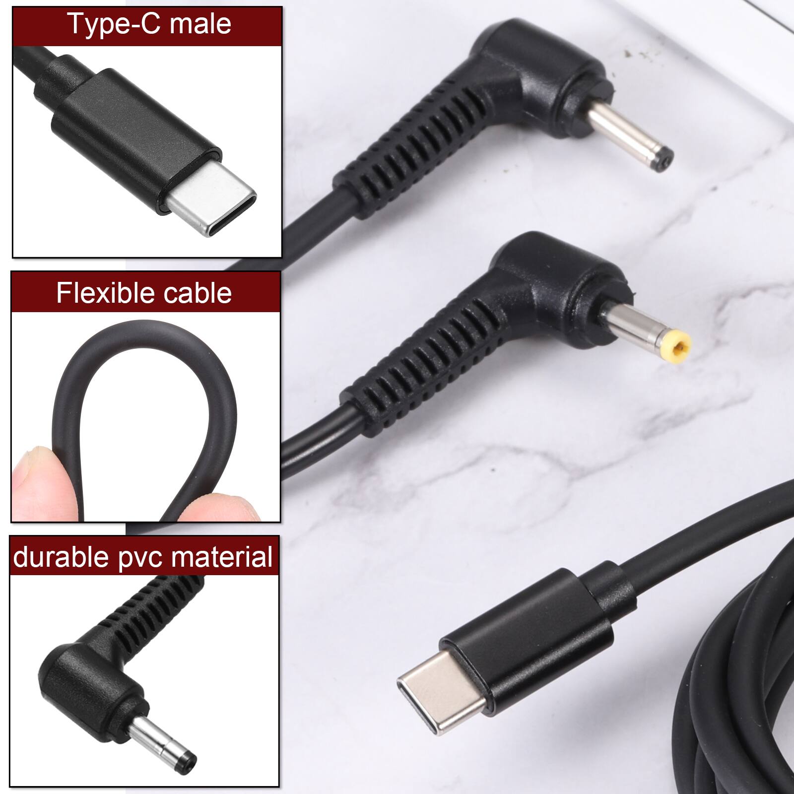 Type-C male  
Flexible cable  
durable pvc material