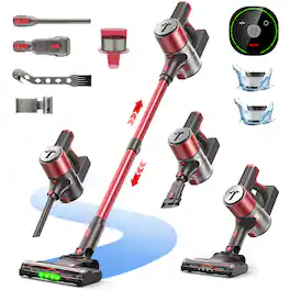 Teendow - 300W Cordless Stick Vacuum, 50kPa Suction, 50-Min Runtime, for Carpet, Hard Floors & Pet Hair - Red