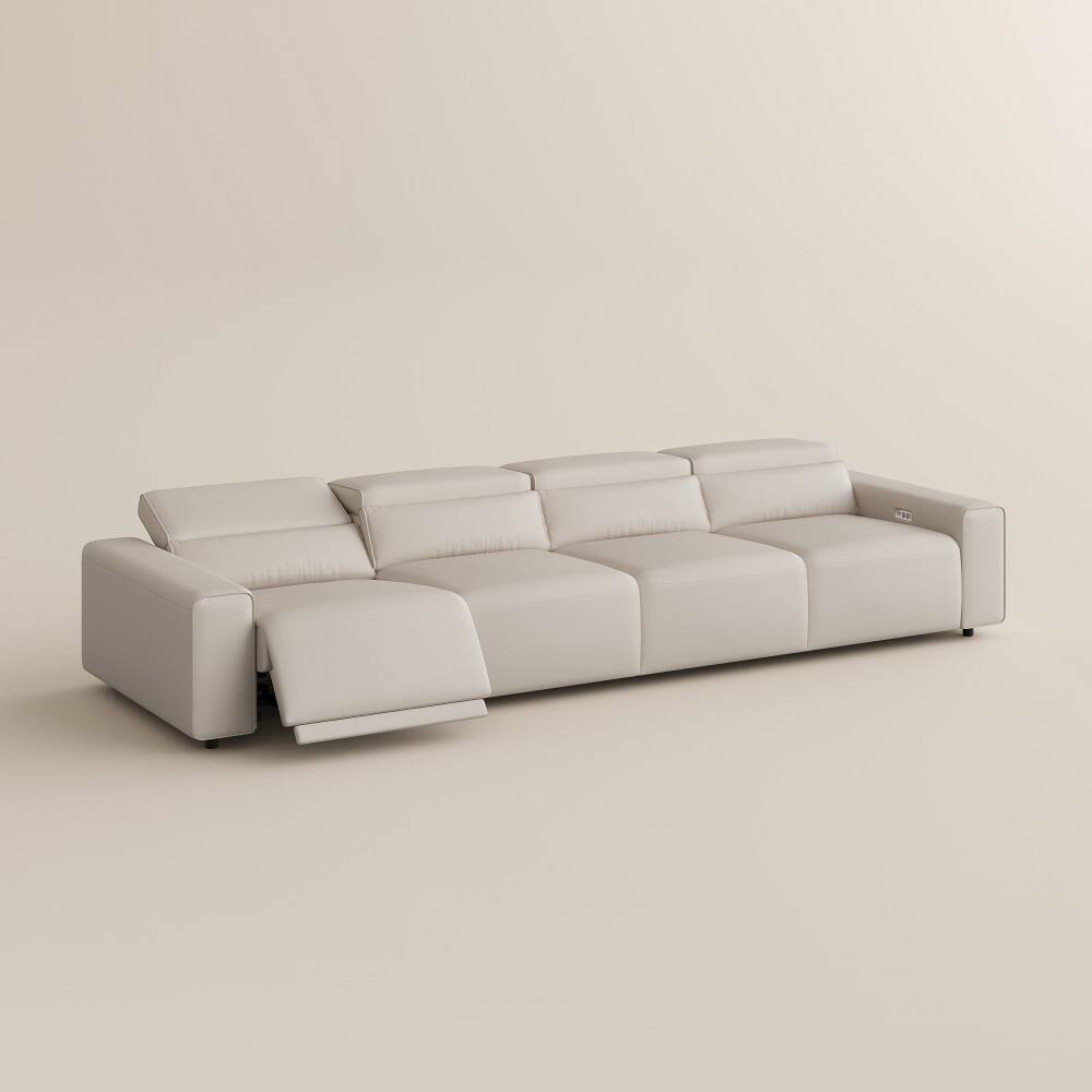 Alt View 9. POVISON - 139" Minimalist Power Reclining Modular Sofa, 2 Deep Seat 90°-145° Recline, Pet-friendly Couches, Waterproof, Black - Beige Sustainable Leather.