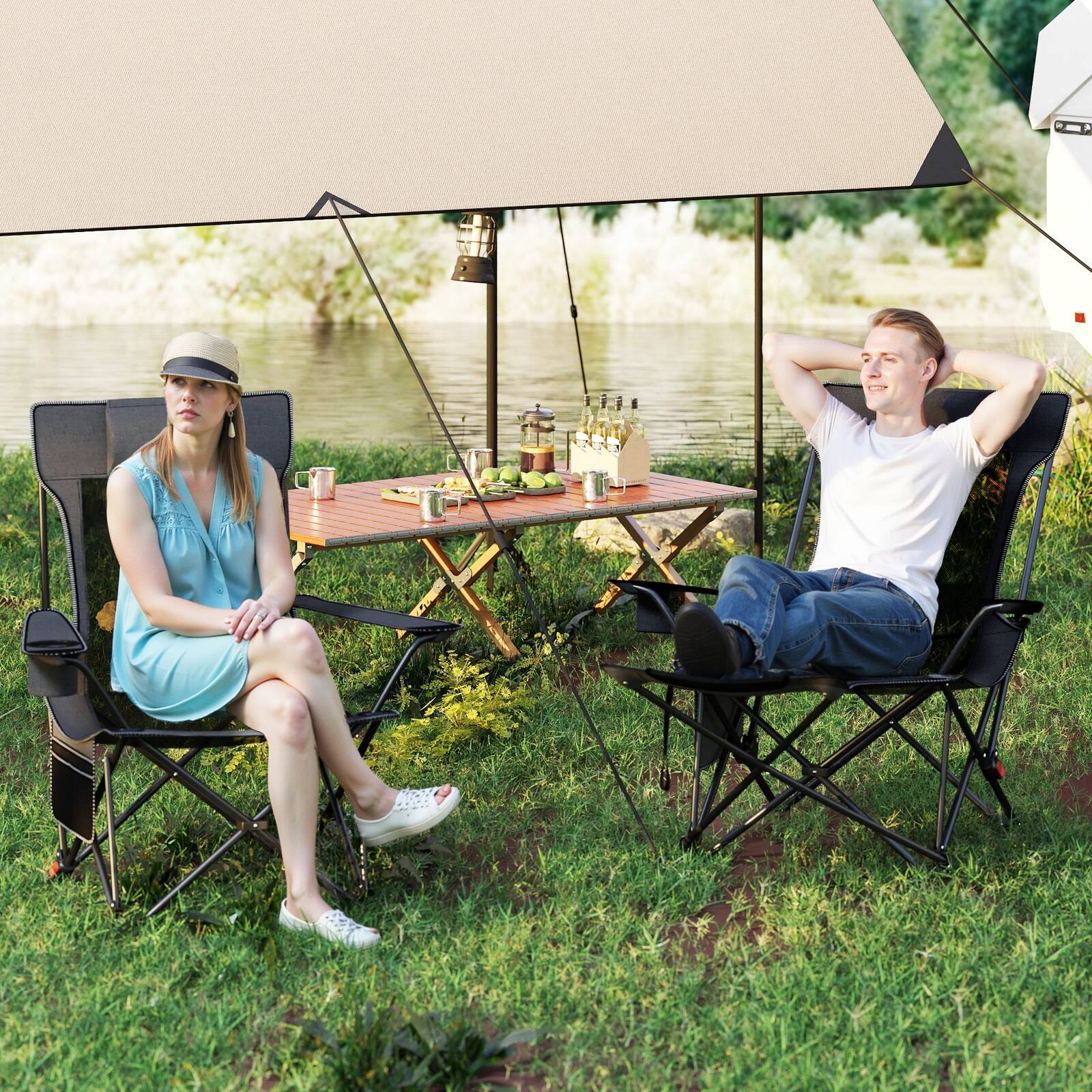 Alt View 9. Gymax - Gymax Camping Lounge Chair w/Detachable Footrest 4-position Backrest Carrying Bag - Gray.