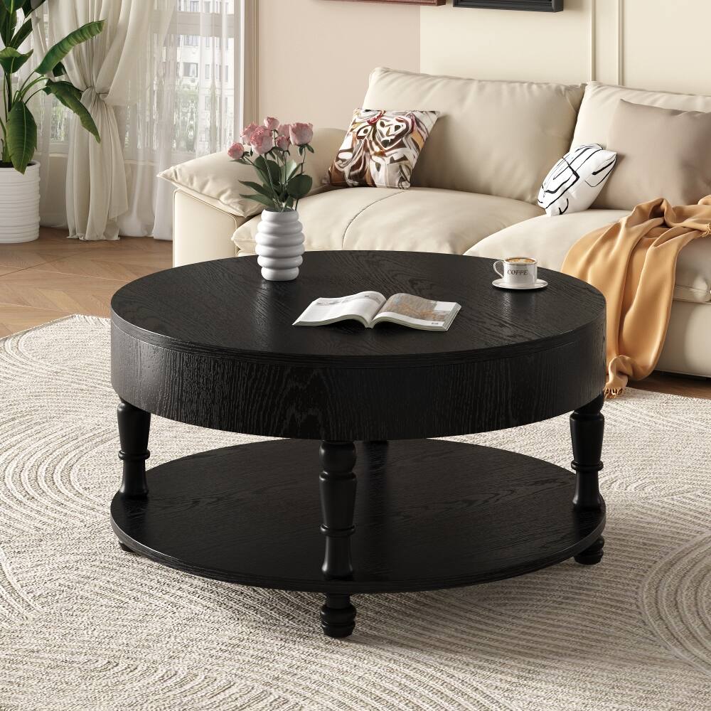 Left. Loheer - Loheer Black Flip Top Coffee Table, Round Coffee Table with Storage - Black.
