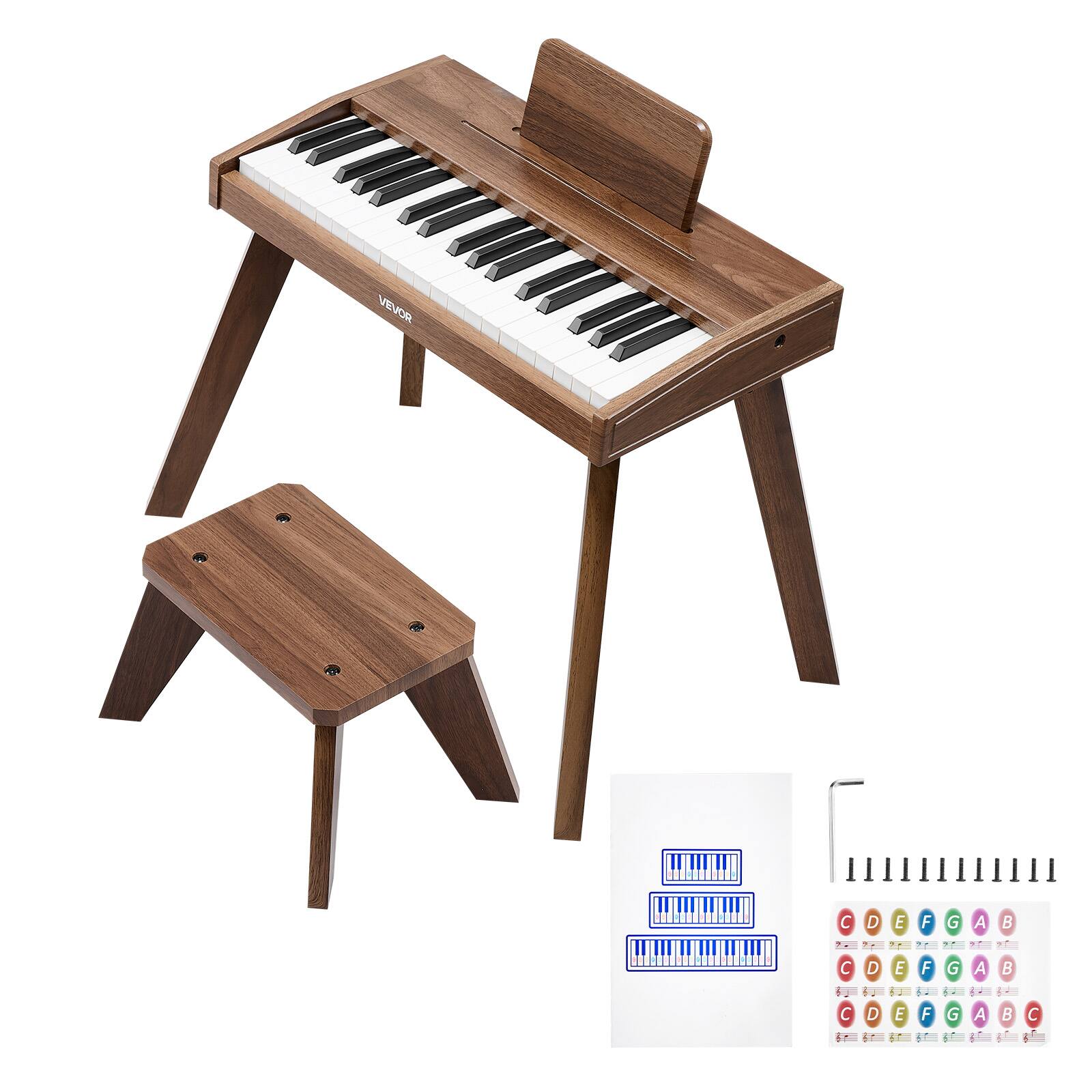 Alt View 5. VEVOR - Kids Piano Keyboard, 37 Key Wooden Digital Piano for Kids, Mini Music Educational Instrument Toy Set - Walnut.