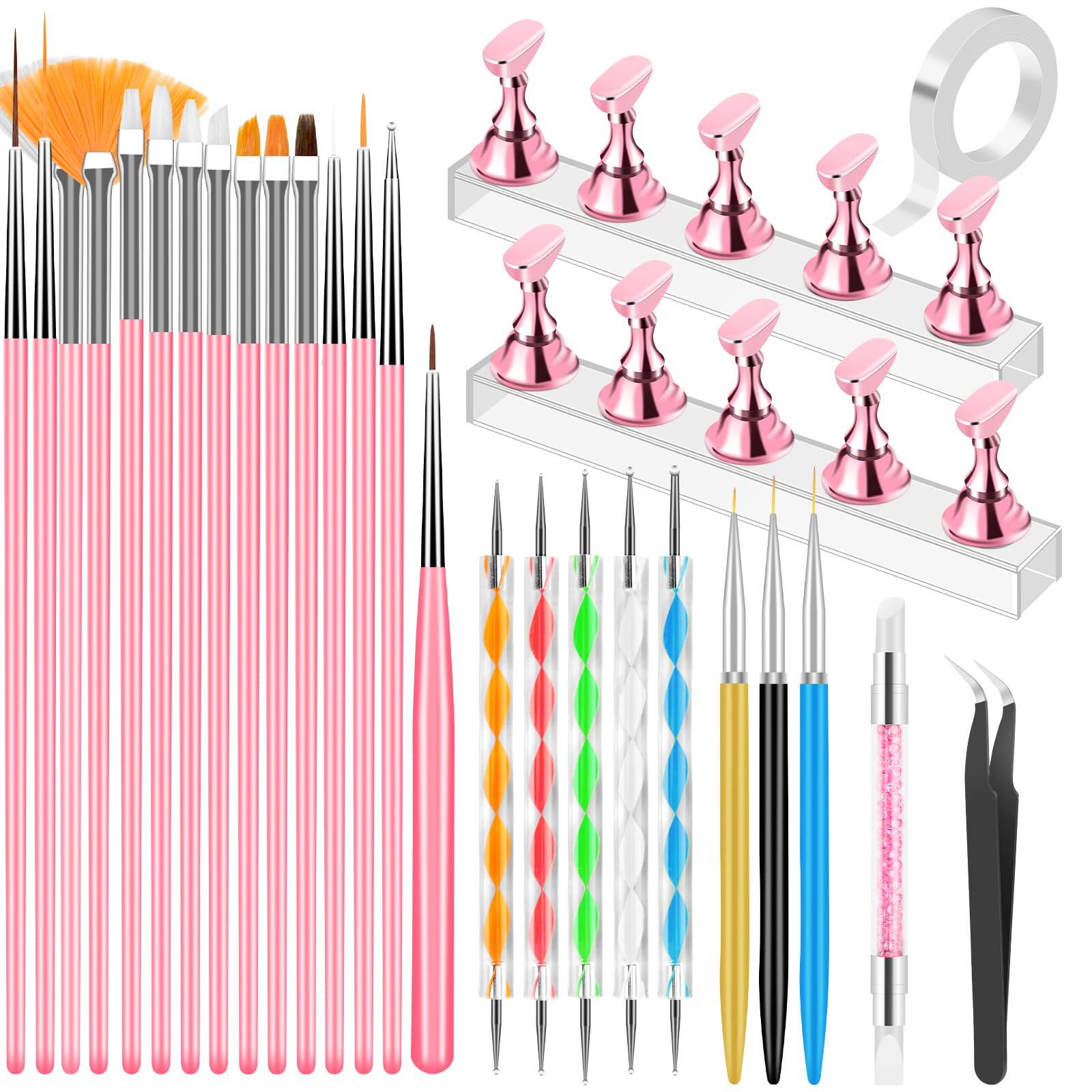 Front. Stylel Star - Art Tools Set Stand Press Holder Painting Nails Brushes Liner Dotting Tool Haves Design Tech Beginners Supplies Kit.