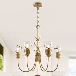 Parrot Uncle - 26” 5-Light Chandelier with Glass Shade - Gold