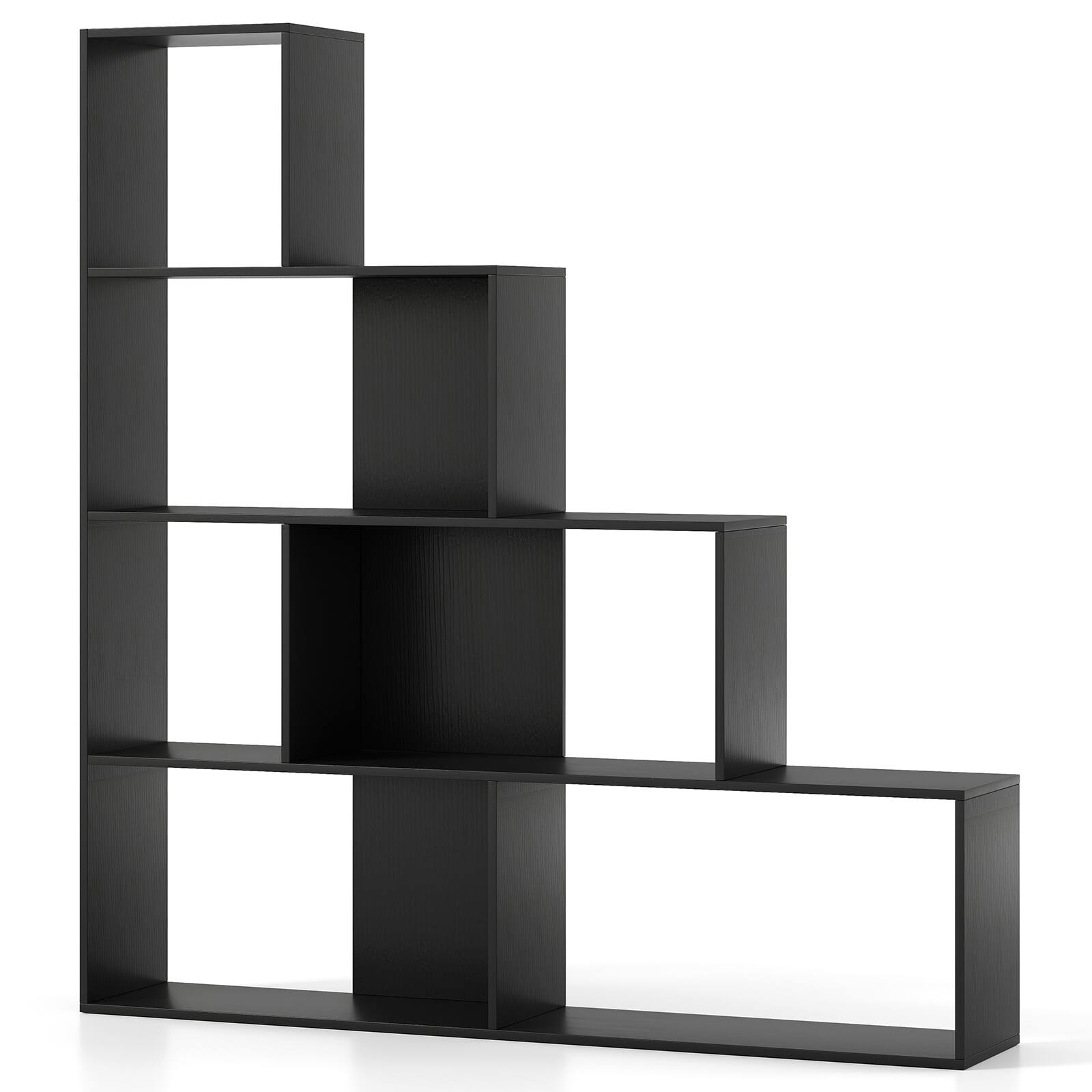 Alt View 8. Gymax - Gymax 4-Tier Bookshelf w/ 6 Storage Cubes 64'' Tall Modern Geometric Stair Bookcase - Black.