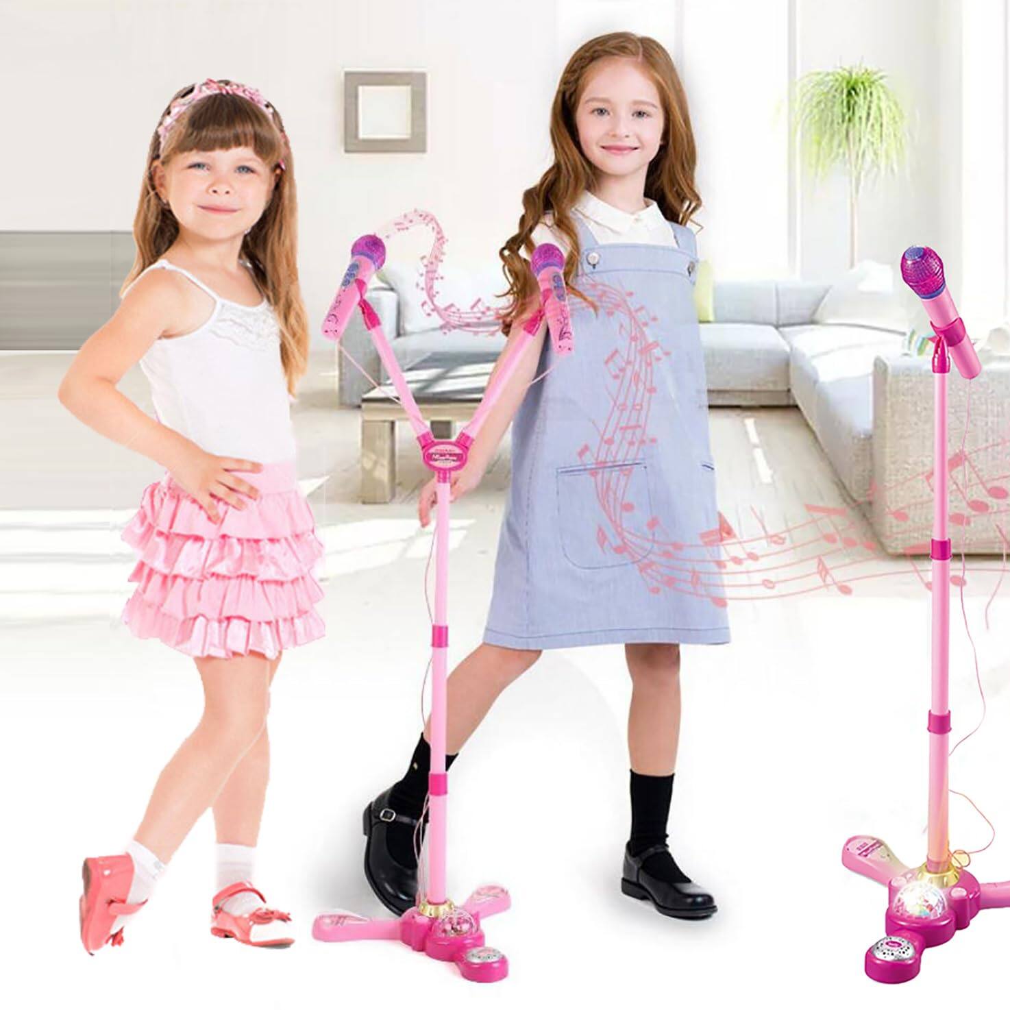 Alt View 1. Dazzling Pops - Karaoke Machine With Stand Microphone Flashing Stage Lights Adjustable Gift For 3 Years Old - pink.