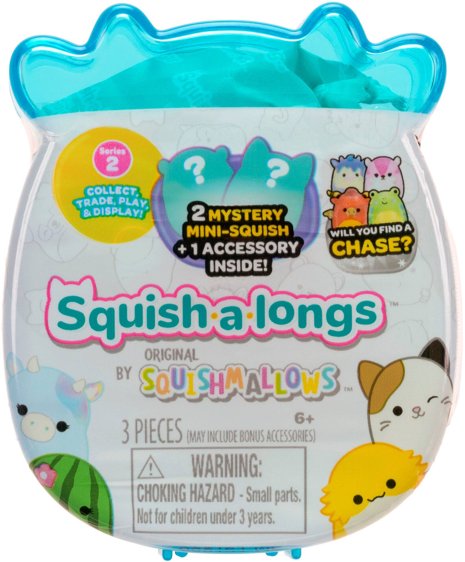 Series 2 Squish a Longs: Collect, Trade, Play & Display! 2 Mystery Mini-Squish You Find + 1 Accessory Chase? Inside! Original by Squishmallows. 6+ years. 3 pieces (may include bonus accessories). Warning: Choking Hazard - Small parts. Not for children under 3 years.