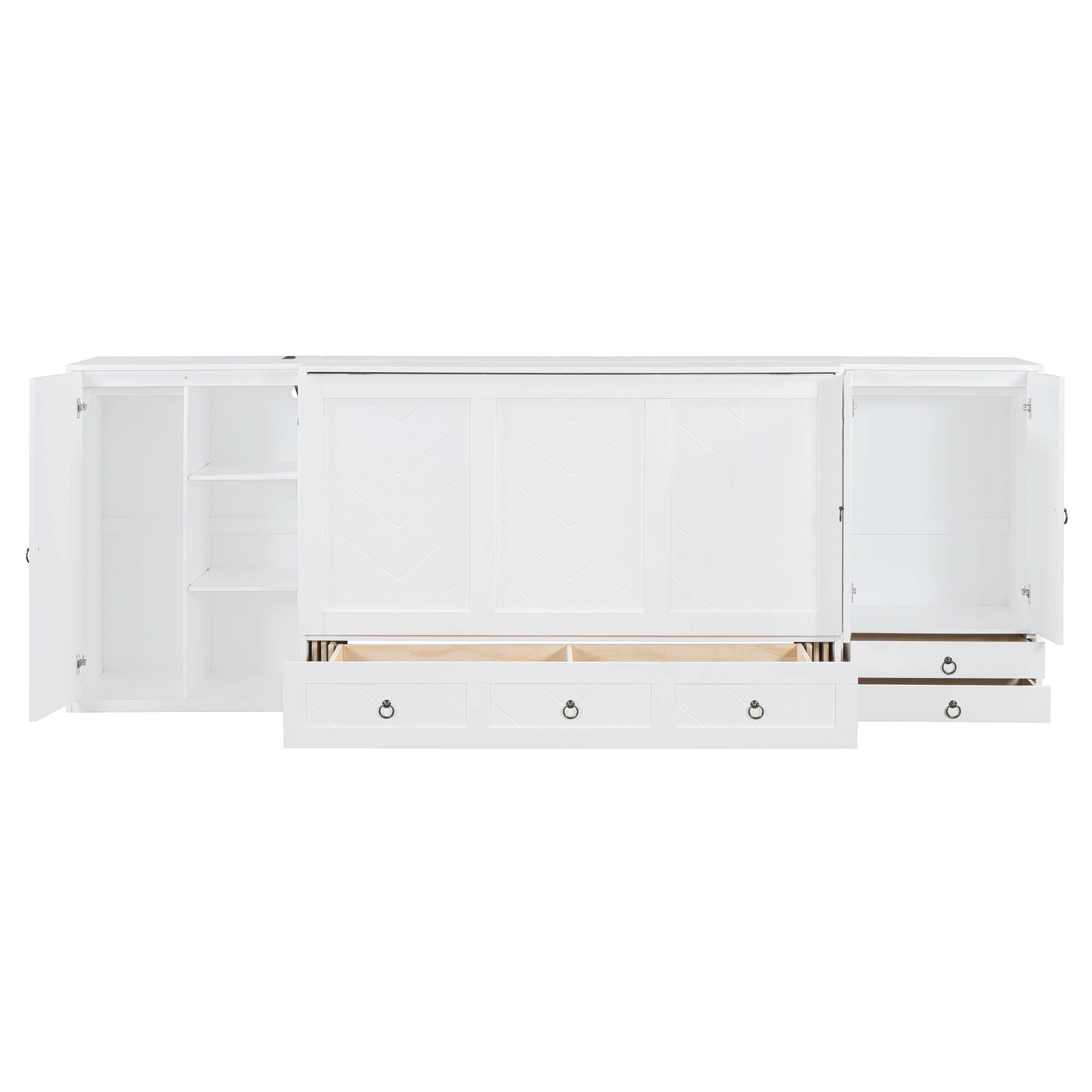 Alt View 6. Tiramisubest - Queen Size Murphy Bed with USB, Wardrobes & Drawers, White, 81x113x42 inches, 358 lbs - White.