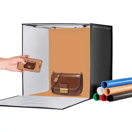 Front. VEVOR - Photo Studio Light Box, 24" x 24", 3000-5600K Adjustable 3 Color Temperatures Shooting Tent Kit with 160 LED 6 Backdrops - Black.