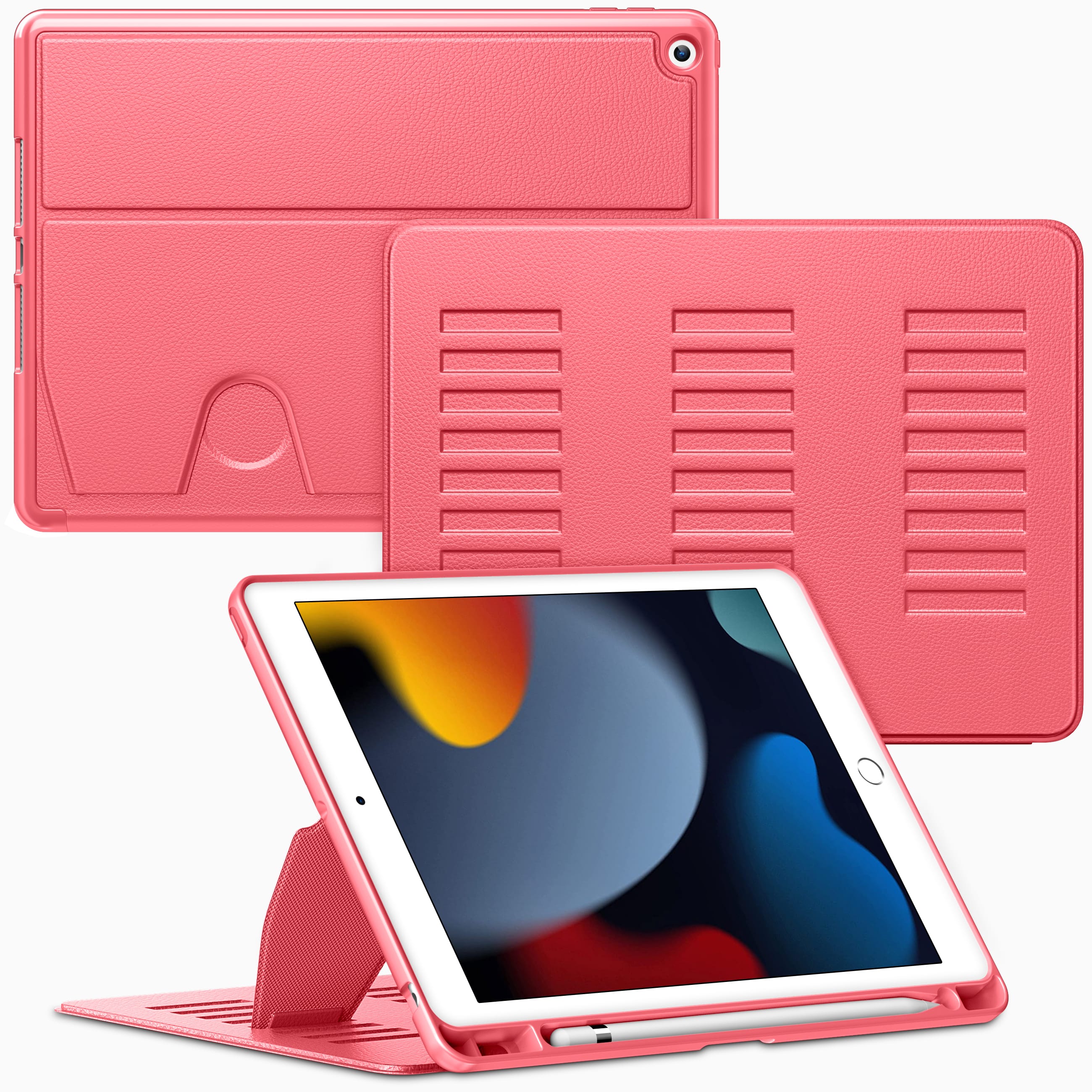 Front. VIKESI - Magnetic Case for iPad 10.2" 7th/8th/9th Gen, Shockproof, Pencil Holder, Auto Wake/Sleep, Multi-Angle Stand - Red.