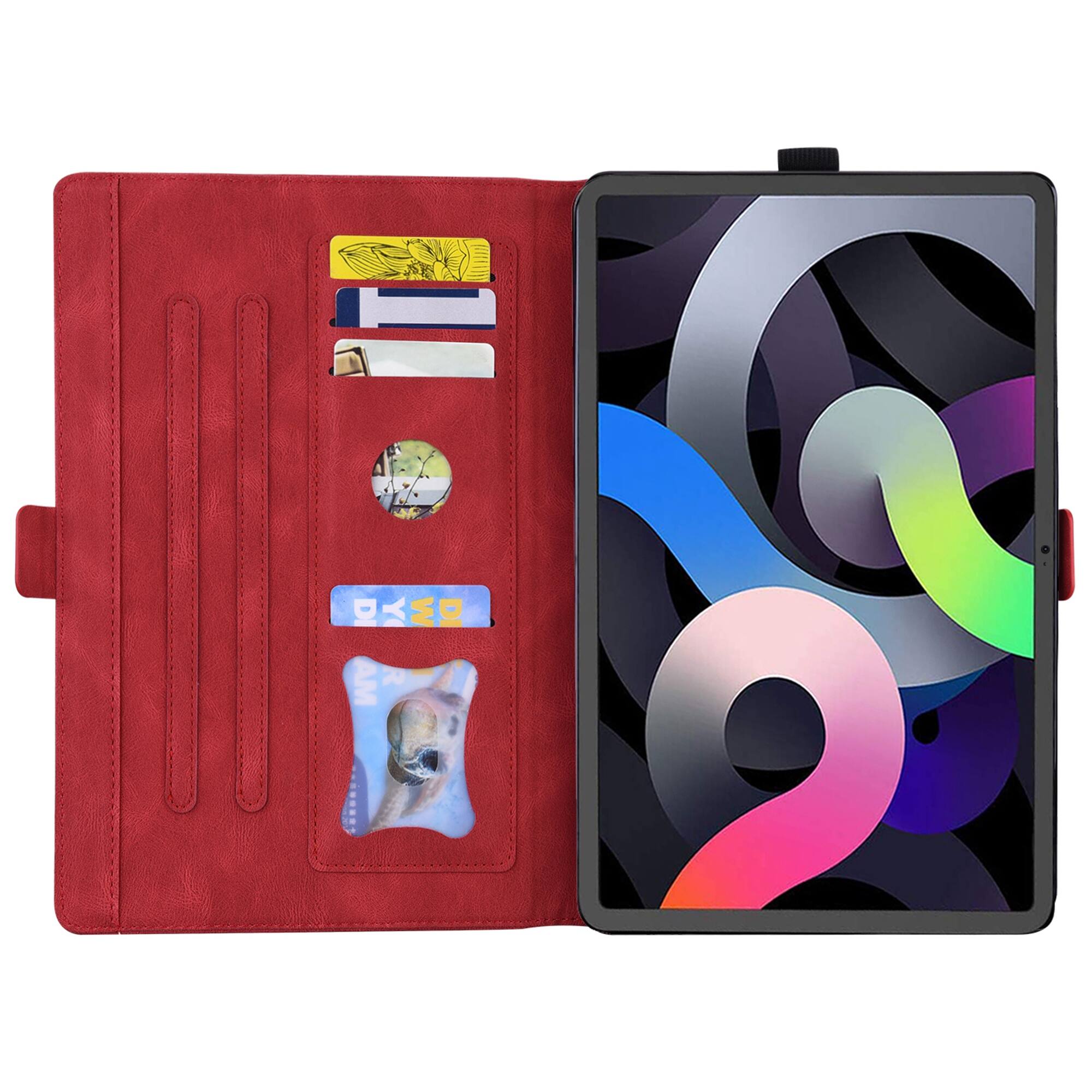 Back. Dteck - For Apple iPad (A16) 11" 2025 & iPad 10th 2022 PU Leather Embossed Butterfly Folio Case+Card Holder Flip Stand Cover - Red.
