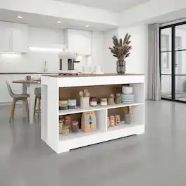 Loheer - White and Natural Oak Kitchen Island with 3 Open Shelves - White/Natural