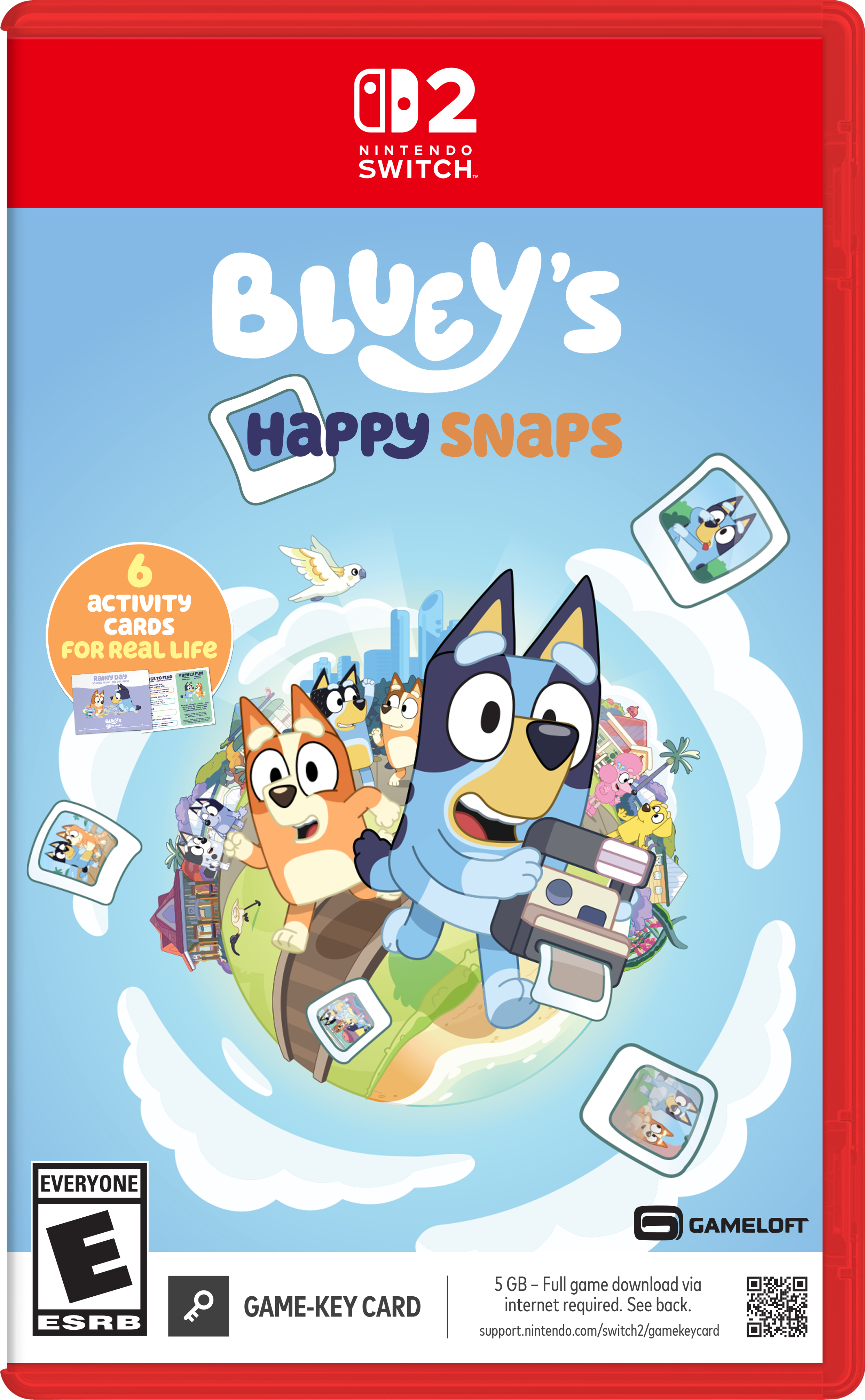 2 NINTENDO SWITCH BLYEY'S HAPPY SNAPS 6 ACTIVITY CARDS FOR REAL LIFE ESRB EVERYONE GAMELOFT 5 GB - Full game download via GAME-KEY CARD internet required. See back. support.nintendo.com/switch2/gamekeycard