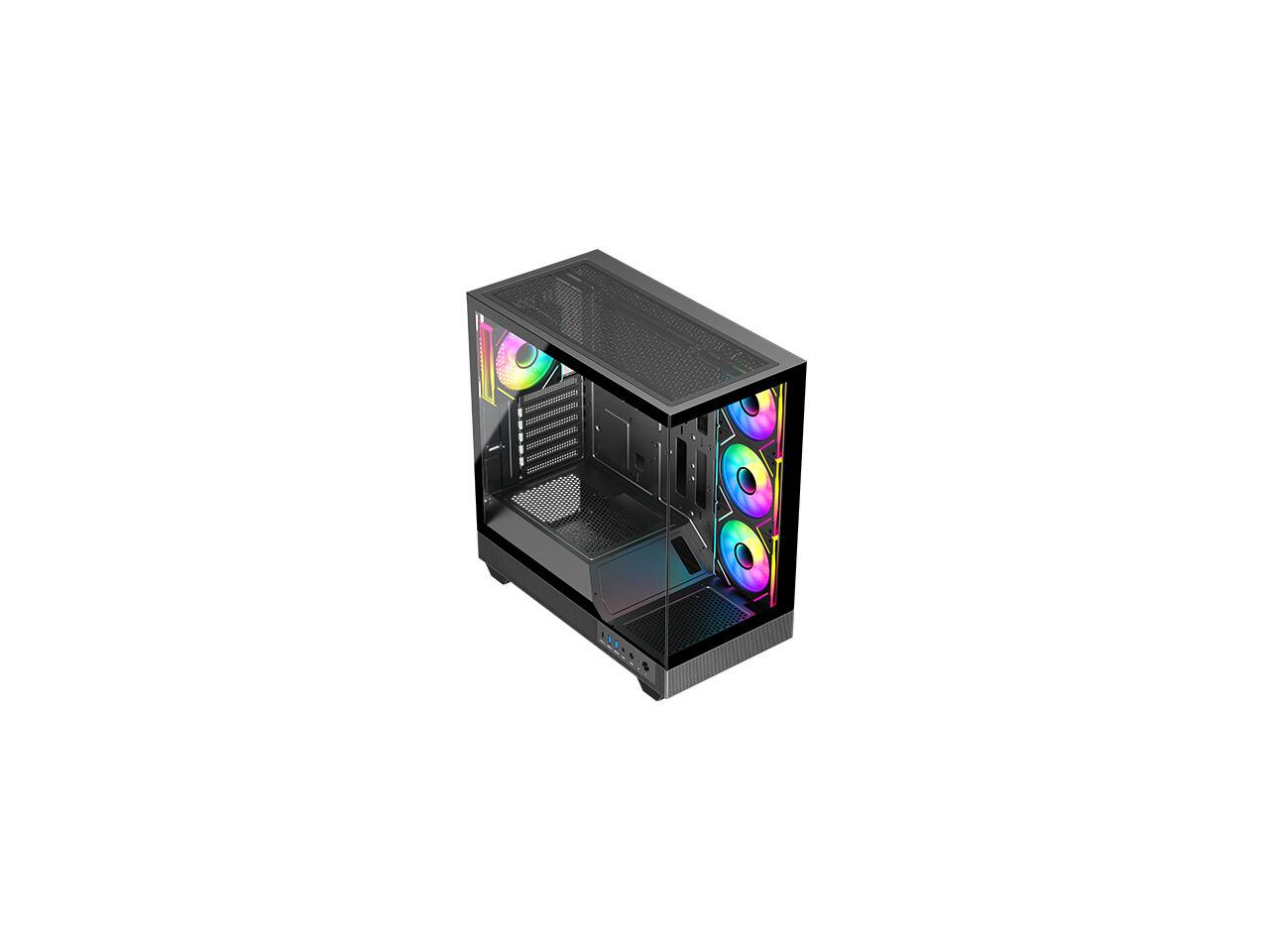 Alt View 4. DIYPC - DIYPC IDX6-ATX-ARGB Black ATX Case, Dual USB3.0/Type-C, Tempered Glass, 4x ARGB PWM Fans - Black.