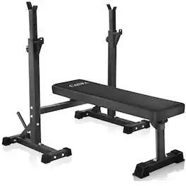 KERDOM - Adjustable Height Weightlifting Set, Weight Bench + Squat Rack, Foldable Fitness Bench Press Barbell Rack Stand Home Gym - Black