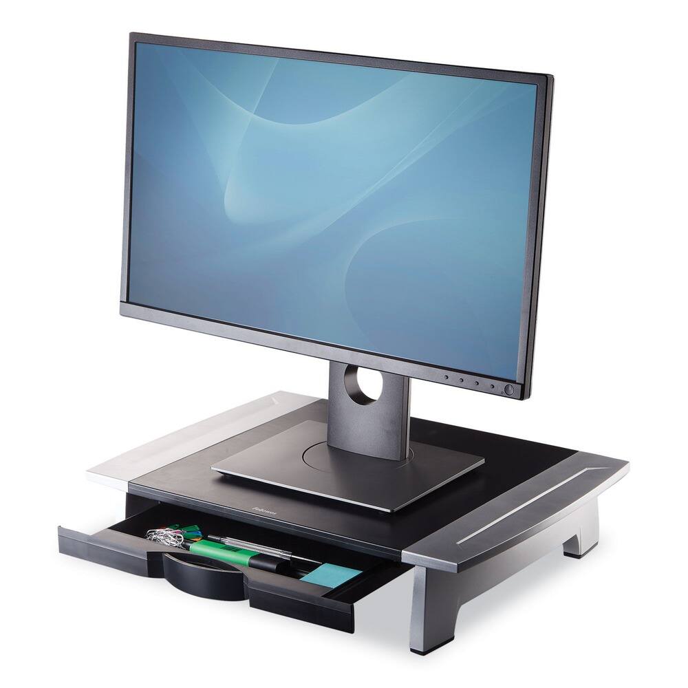 Angle. Fellowes - Office Suites Standard Supports 80 lbs. 19.78 in. x 14.06 in. x 4 in. to 6.5 in. Monitor Riser For 21 in. Monitors - Black/Silver.