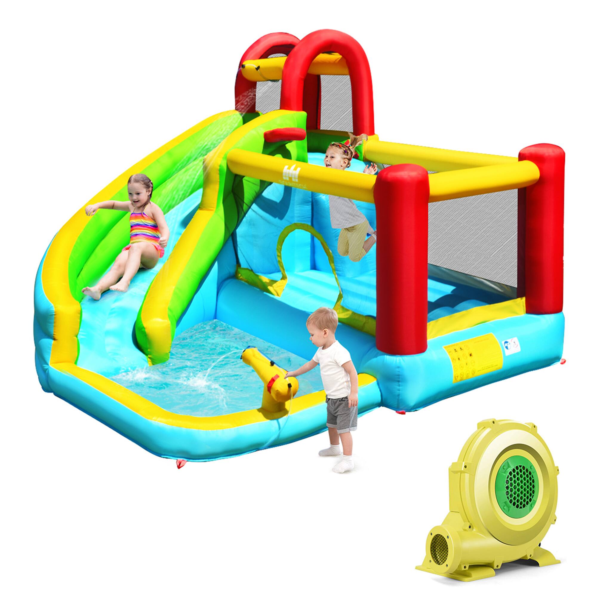 Front. Costway - Costway Inflatable Kids Water Slide Jumper Bounce House Splash Water Pool W/ 735W Blower - Multicolor.