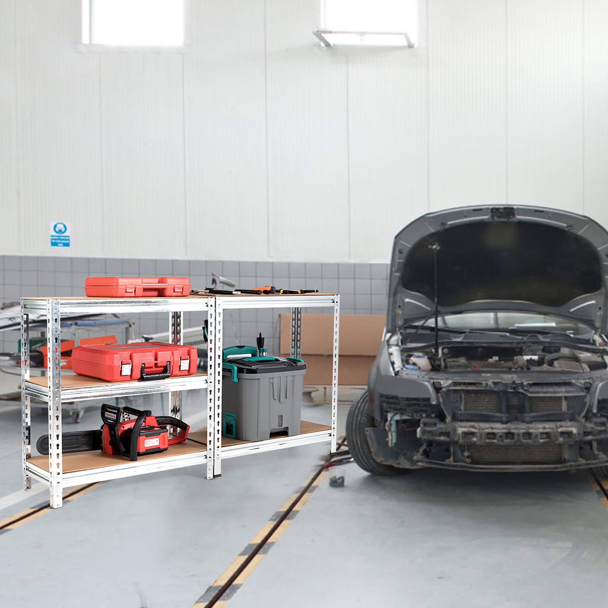 Alt View 8. Costway - Costway 5-Tier Metal Storage Shelves 60" Garage Rack W/Adjustable Shelves - Brown,Silver.