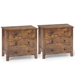 Costway - 2 PCS 3-drawer Dresser with Convenient Handles Smooth Slide Rails Accent Table - Walnut