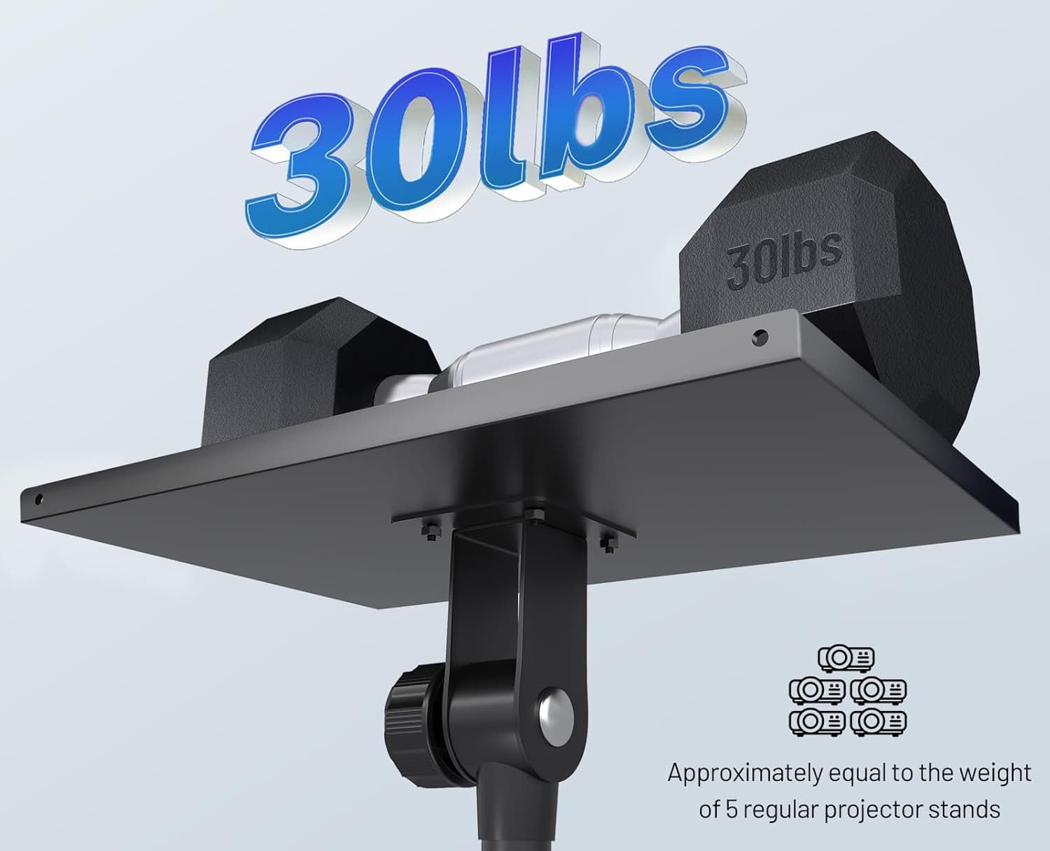 30lbs  
30lbs  
Approximately equal to the weight of 5 regular projector stands