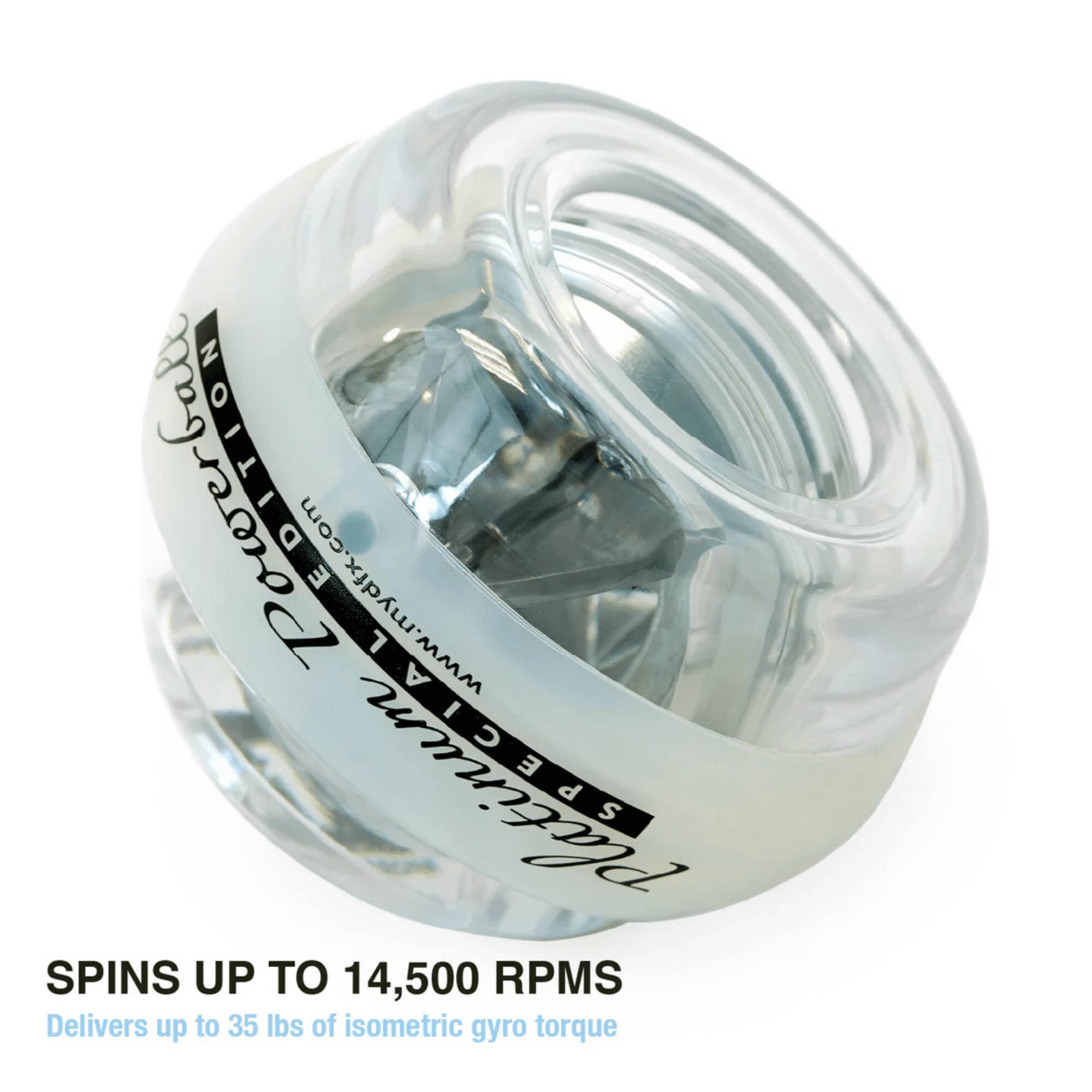 Sure, here is the corrected and grouped text:

---

**Gall Powerball**

www.mydfx.com

**Platinum SPECI**

**SPINS UP TO 14,500 RPMS**

**Delivers up to 35 lbs of isometric gyro torque**

---

**Powerball**

**2011**

**Made in USA**

**Patent Pending**