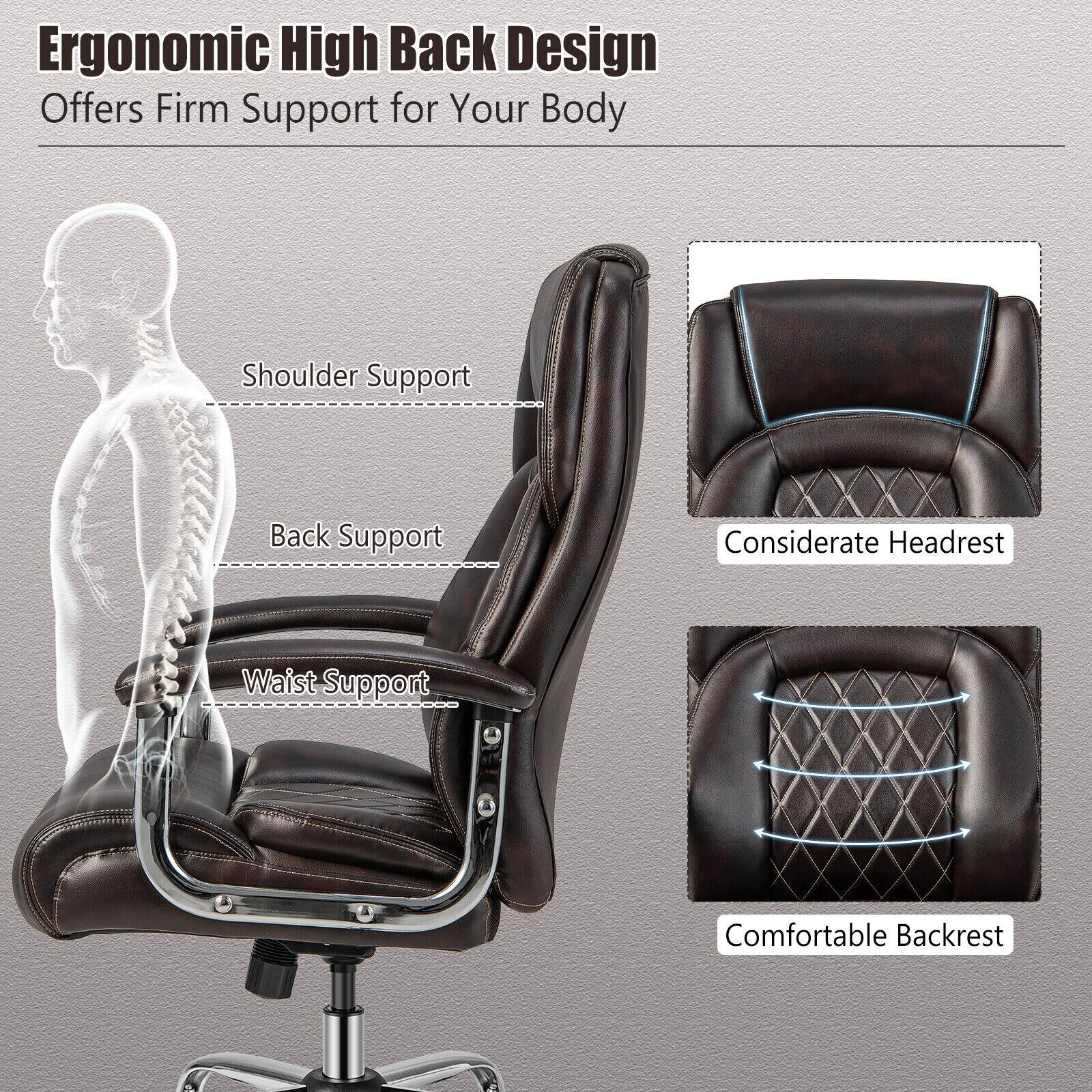Ergonomic High Back Design Offers Firm Support for Your Body: Shoulder Support, Back Support, Considerate Headrest, Waist Support, Comfortable Backrest.