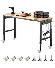Front. VEVOR - 60-Inch Adjustable Workbench, 2000 lbs Load, Work Bench with Power Outlet, Wheels, and Pegboard - Black.
