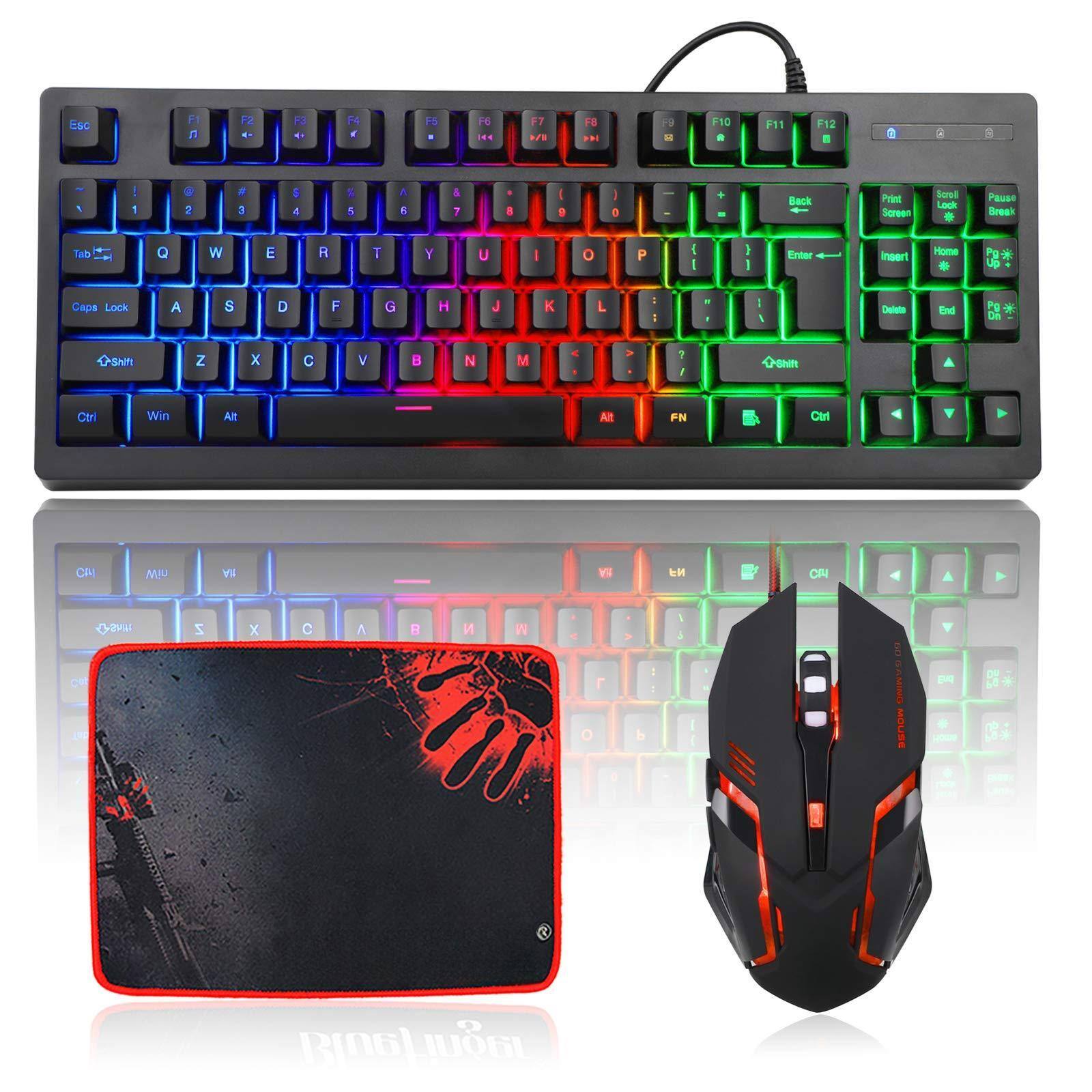 Sure, here is the corrected and grouped text from the image:

**Keyboard:**
- Esc
- F1 F2 F3 F4 F5 F6 F7 F8 F9 F10 F11 F12
- 1 2 3 4 5 6 7 8 9 0 - = Backspace
- Tab Q W E R T Y U I O P [ ] \
- Caps Lock A S D F G H J K L ; ' Enter
- Shift Z X C V B N M , . / Shift
- Ctrl Win Alt FN Ctrl Alt
- Print Screen Scroll Lock Pause Break
- Insert Home Page Up Page Down End Delete
- Arrow keys (Up, Down, Left, Right)

**Mouse Pad:**
- Rival 100

**Mouse:**
- Rival 100
- 6 BUTTON GAMING MOUSE