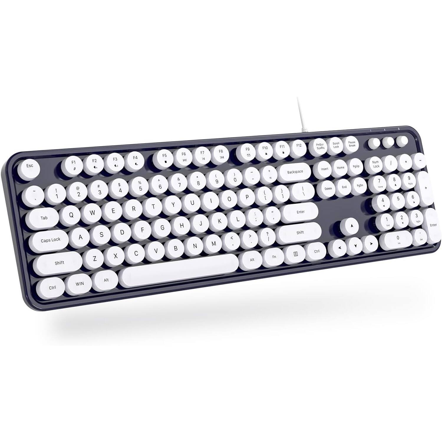 PARKER SLATER - Wired 104-key typewriter keyboard with number pad, foldable stands, and plug-and-play compatibility for PC and laptop - Black/White