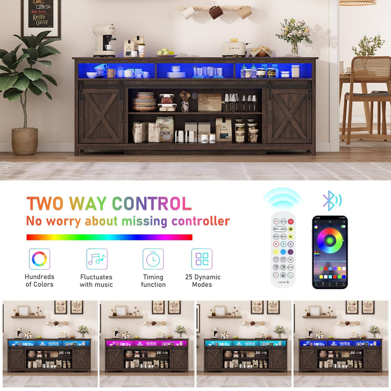 TWO WAY CONTROL  
No worry about missing controller  

- Hundreds of Colors  
- Fluctuates with music  
- Timing function  
- 25 Dynamic Modes