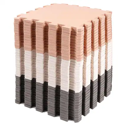 Front. BalanceFrom Fitness - BalanceFrom Fitness 16 Tile Thick Interlocking Puzzle Foam Exercise Play Mat - Cream/Gray/Beige.