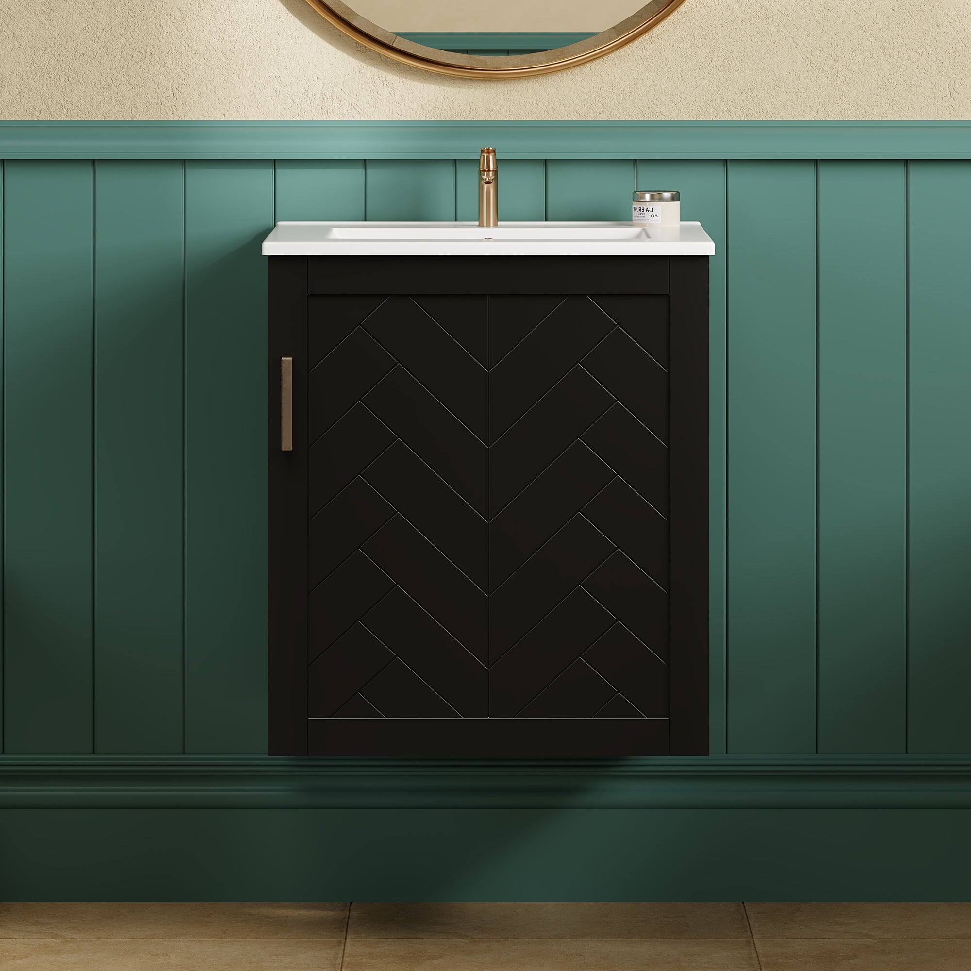 Alt View 4. Boyel Living - 20 Inch Wall Mounted Bathroom Vanity with Side Cabinet Ceramic Sink Black - Black.