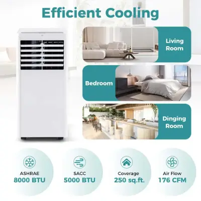 Costway 5000 BTU Portable Air Conditioner Cools up to 250 sq.ft with Dehumidifier and Fan Sleep Mode and 24H Timer - White