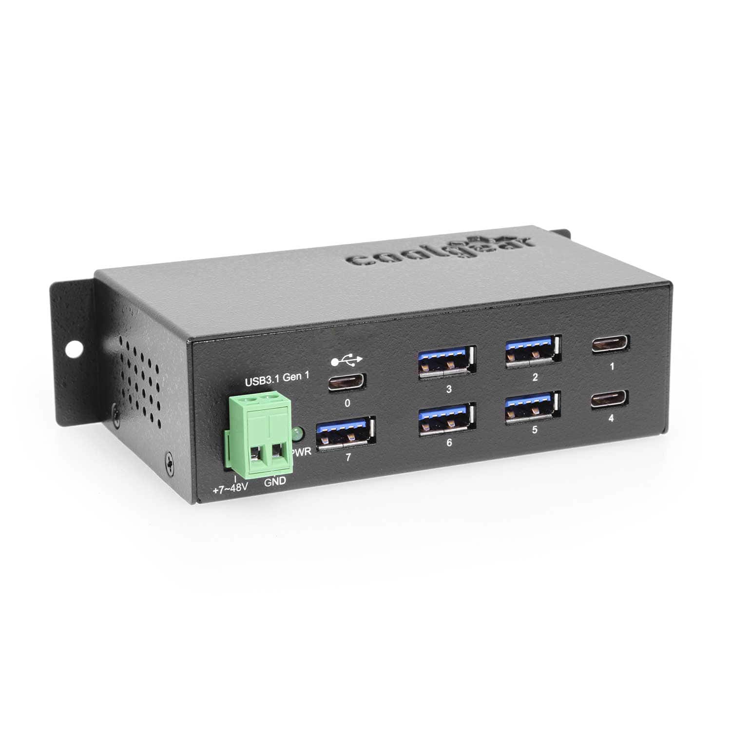 Coolgear - 7-Port USB Hub - USB Type-A & USB Type-C - Wide Power Input - Supports Multi TT - DIN Rail Ready - 5Gbps - Power LED - Black