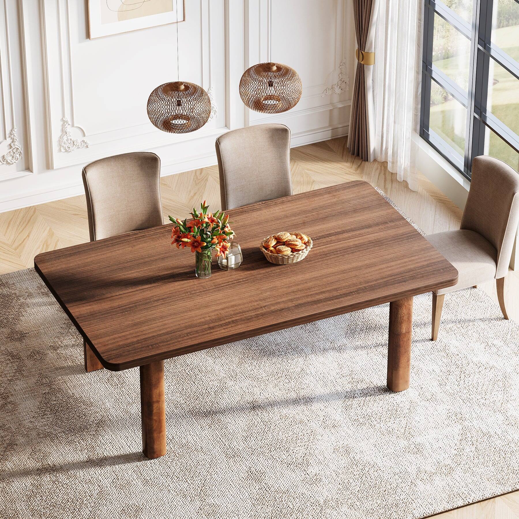 Alt View 1. Tribesigns - Farmhouse Solid Wood Dining Table with Rectangular Top for Everyday Meals and Family Gatherings - Brown.