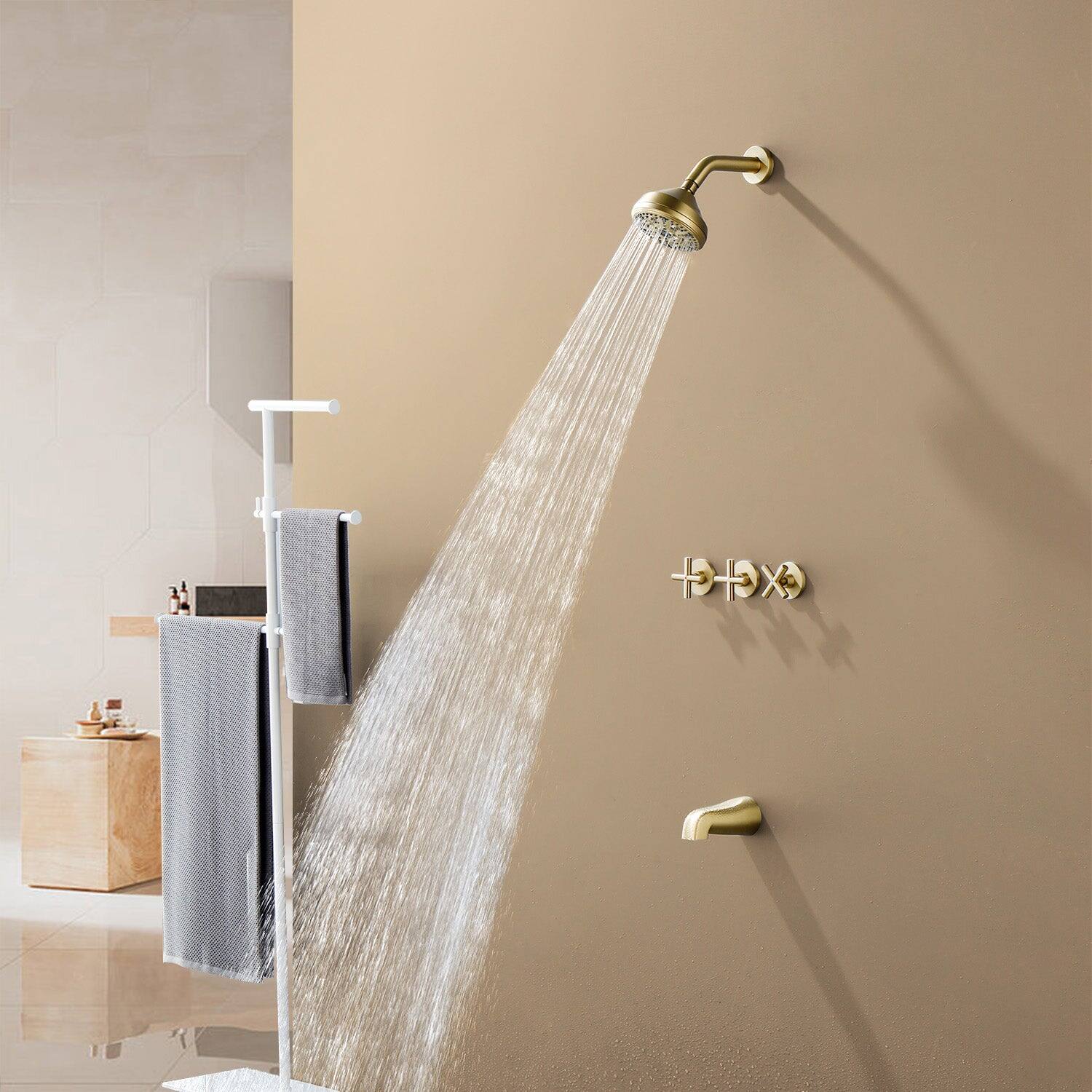 Alt View 3. Boyel Living - Brushed Gold Shower Set with Seven Function Dual Shower Heads and cUPC Pressure Balance Valve - Brushed Gold.