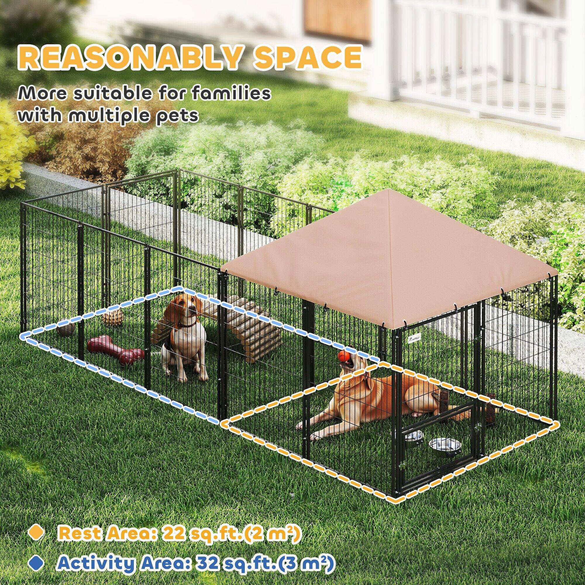 REASONABLY SPACE  
More suitable for families with multiple pets  

Rest Area: 22 sq.ft. (2 m²)  
Activity Area: 32 sq.ft. (3 m²)