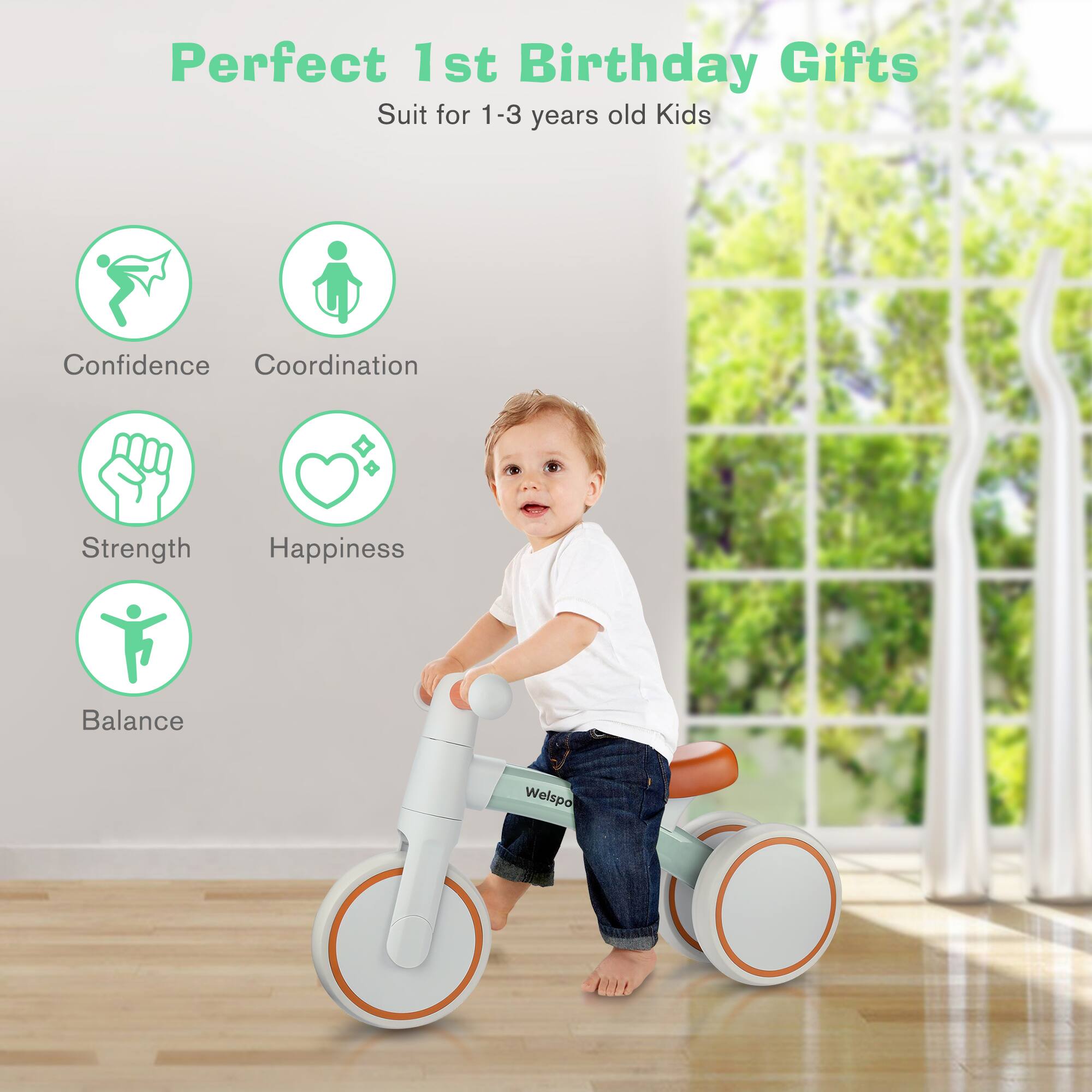 Perfect 1st Birthday Gifts  
Suit for 1-3 years old Kids  

Confidence  
Coordination  
Strength  
Happiness  
Balance