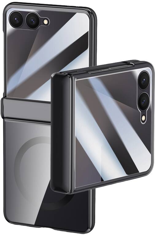 Front. Nakedcellphone - Electro Case for Samsung Galaxy Z Flip 7 Phone - Built-In Screen/Hinge Protector Compatible with MagSafe - Black.