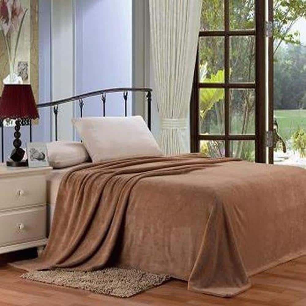 Noble House - Plazatex Micro Plush Solid Blanket - Queen 86x86" - Beige