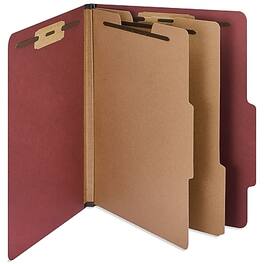 Staples - 60% Recycled Heavy Duty Pressboard Classification Folder, 2-Dividers, 2" Expansion, Letter Size, 10/Box - Red