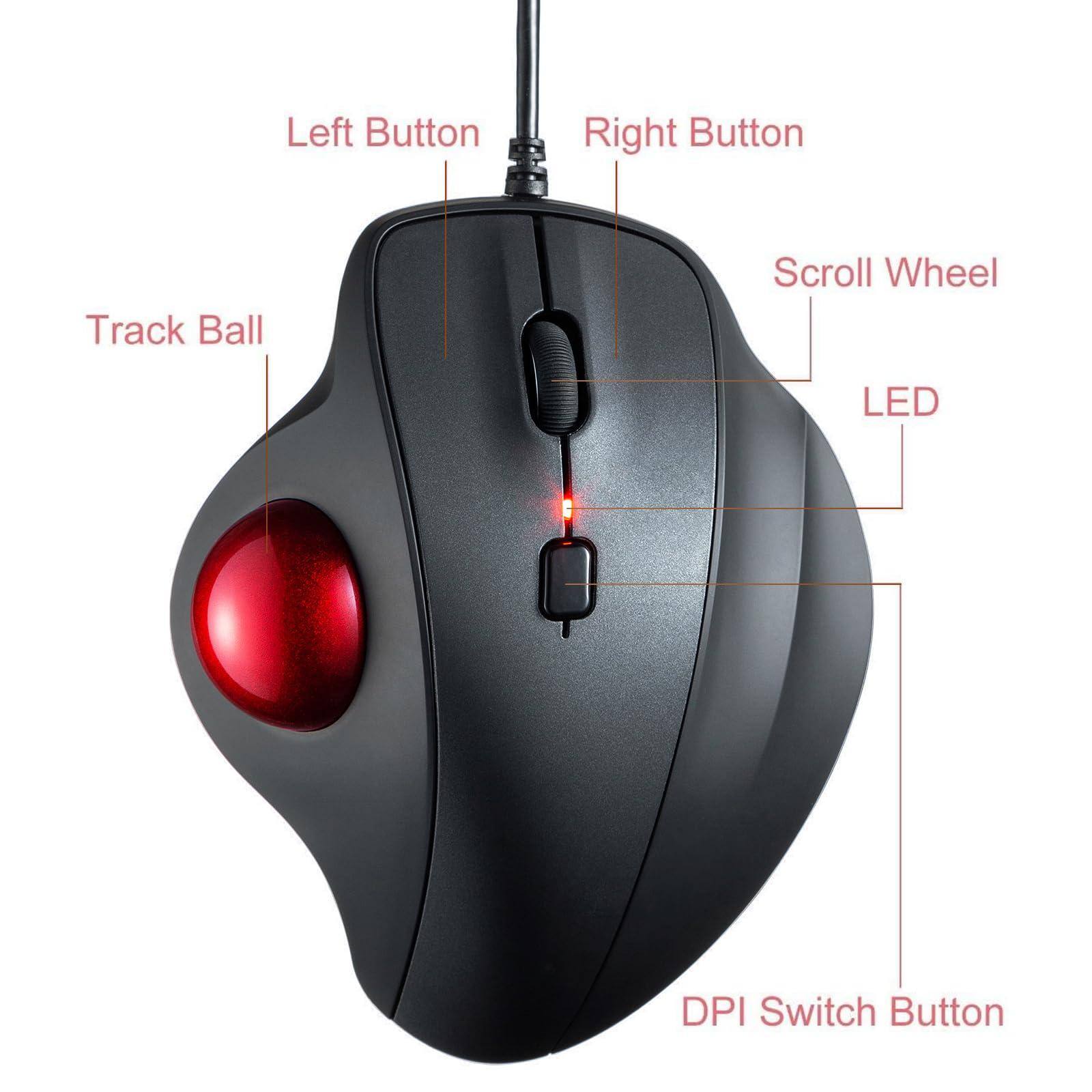 - Left Button
- Right Button
- Track Ball
- Scroll Wheel
- LED
- DPI Switch Button