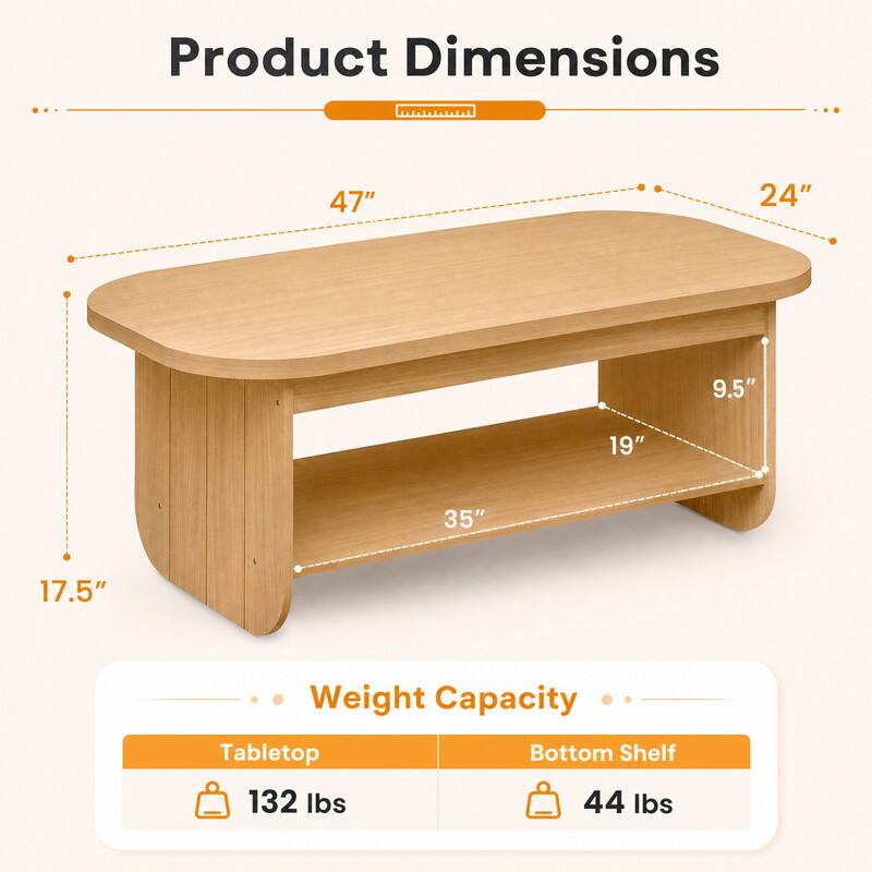 Product Dimensions
47"
24"
9.5"
19"
35"
17.5"

Weight Capacity
Tabletop: 132 lbs
Bottom Shelf: 44 lbs